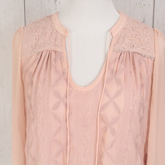 Anthropologie Tiny Chiffon Sheer Long Sleeve Top Pink XS - Picture 3 of 13